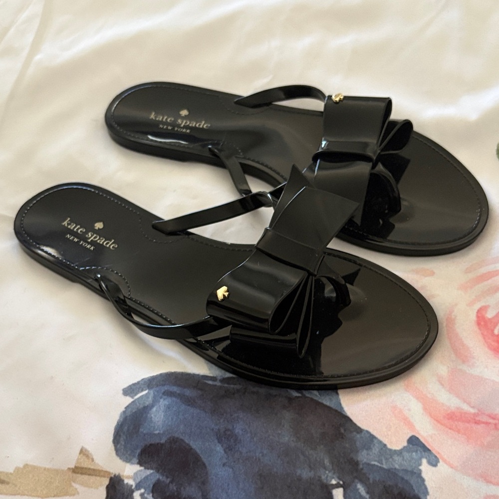 Kate Spade Glossy Black Sandals with Bow